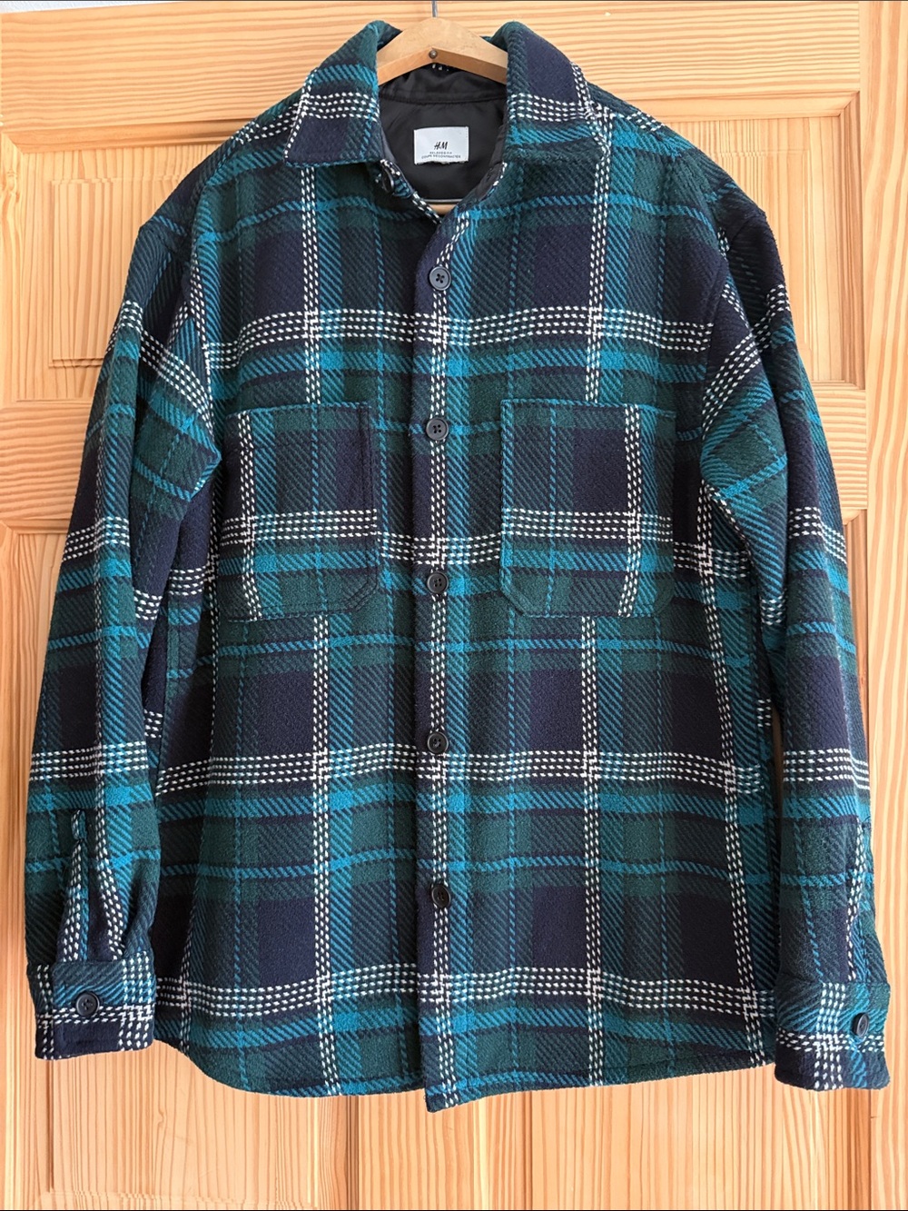 H&M Men’s Teal & Navy Plaid Shirt Jacket Size L
